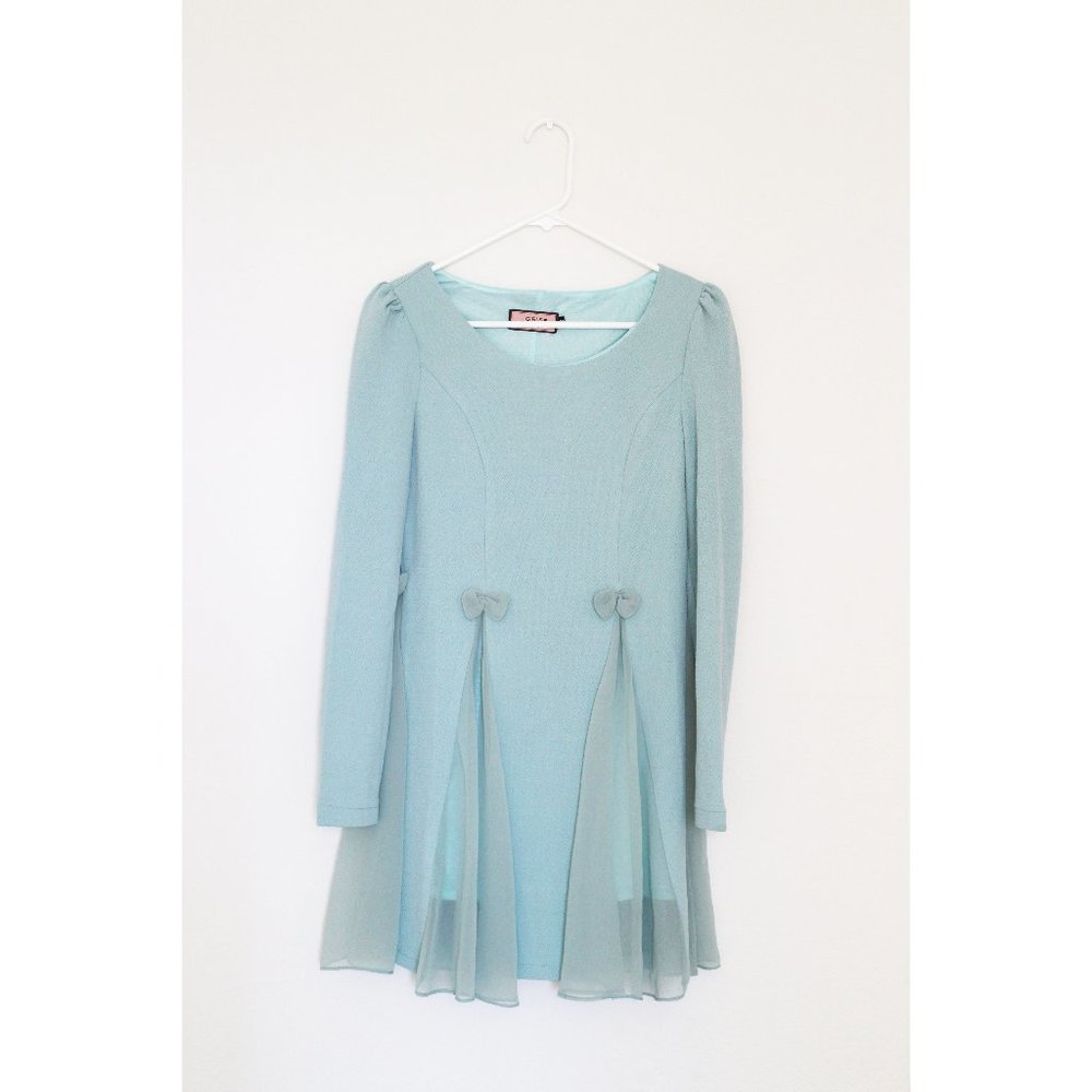 Girls Pastel Mint Green Princess Cut Bow Dress M